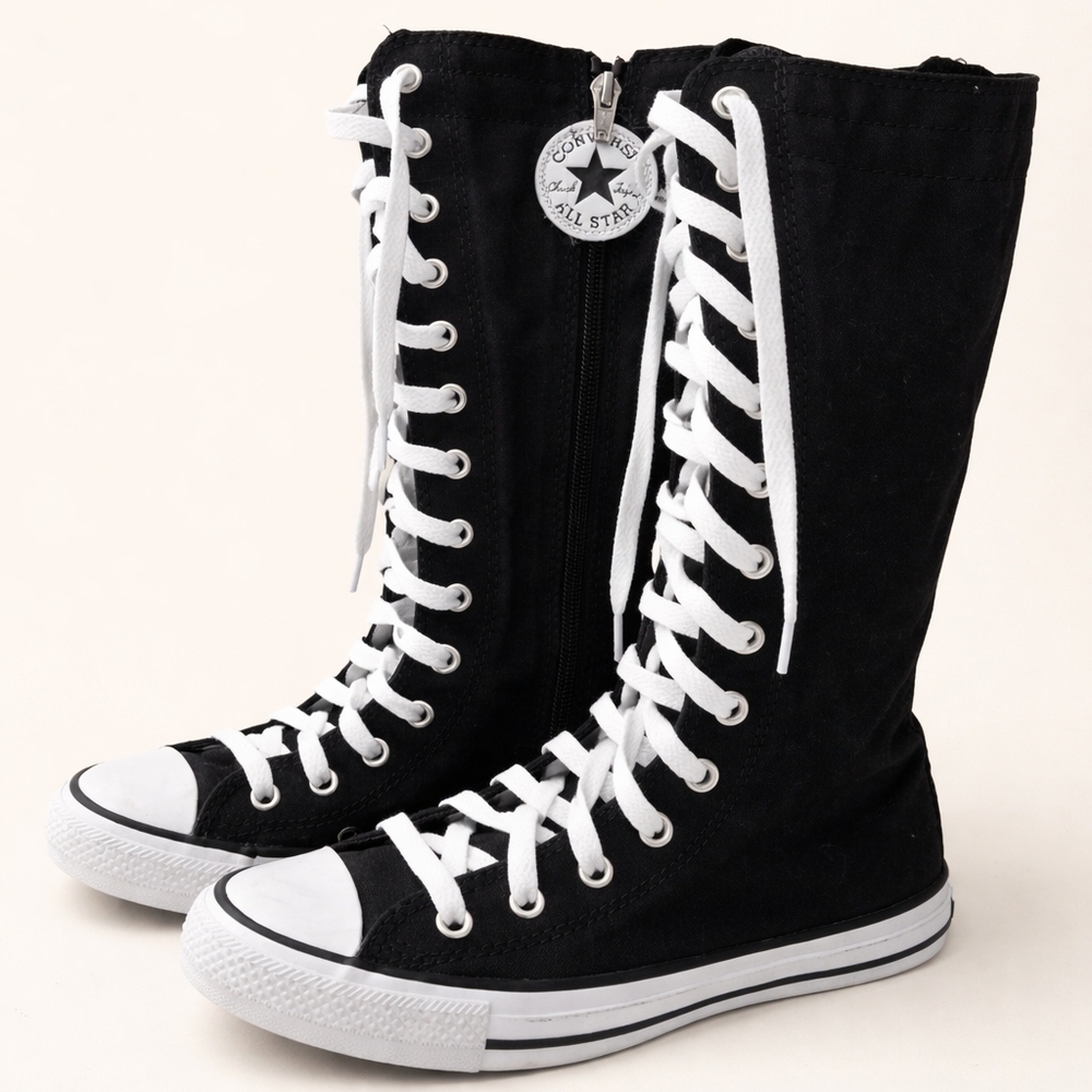 Black High-Top Converse All Star Sneakers with White Laces